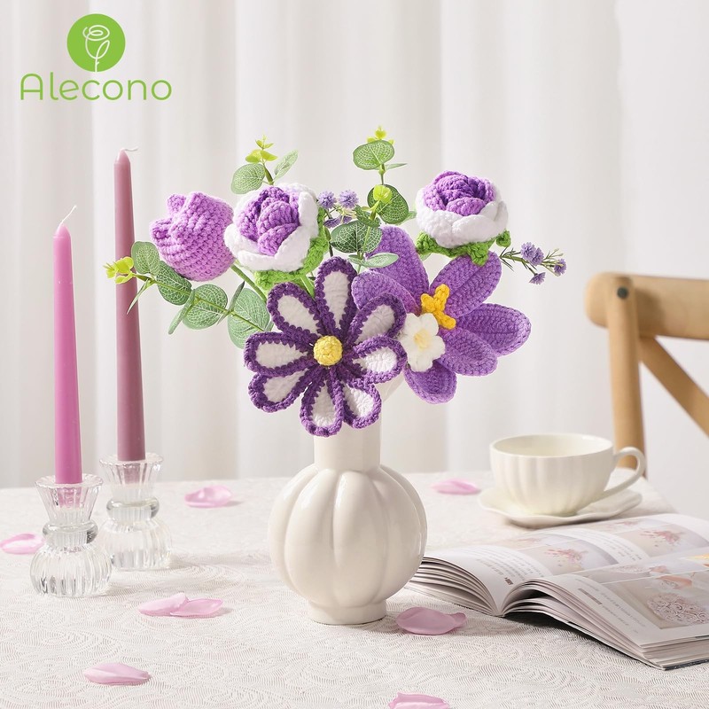 Alecono Crochet Flower Bouquet Purple Knitted Flowers Crochet Tulip Galsang gallery