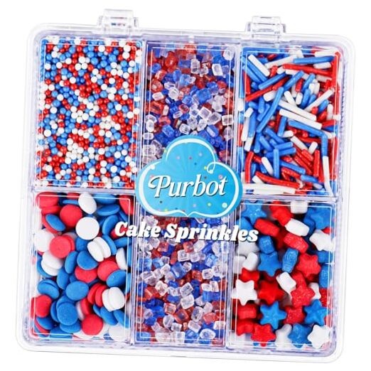Red White and Blue Sprinkles Edible, 130g/4.6oz 4th of July Sprinkles Patriotic