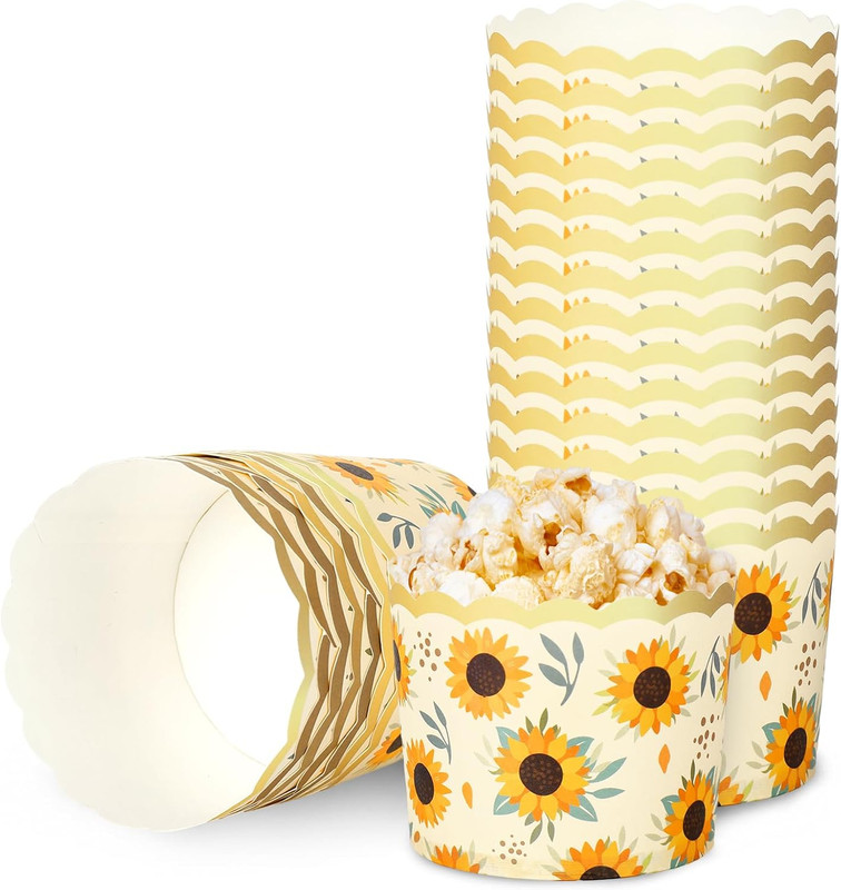 100 Pcs Summer Sunflower Paper Baking Cups with Scalloped Gold Rim Yellow Green