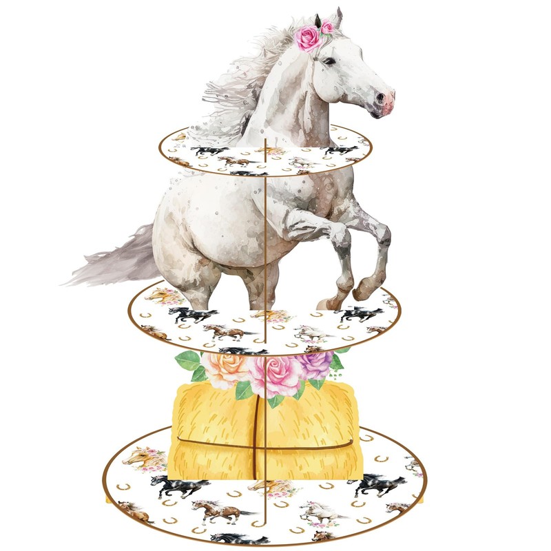Horse Cupcake Stand for Birthday Party Decorations – 3 Tiers Cupcake Tower, F…