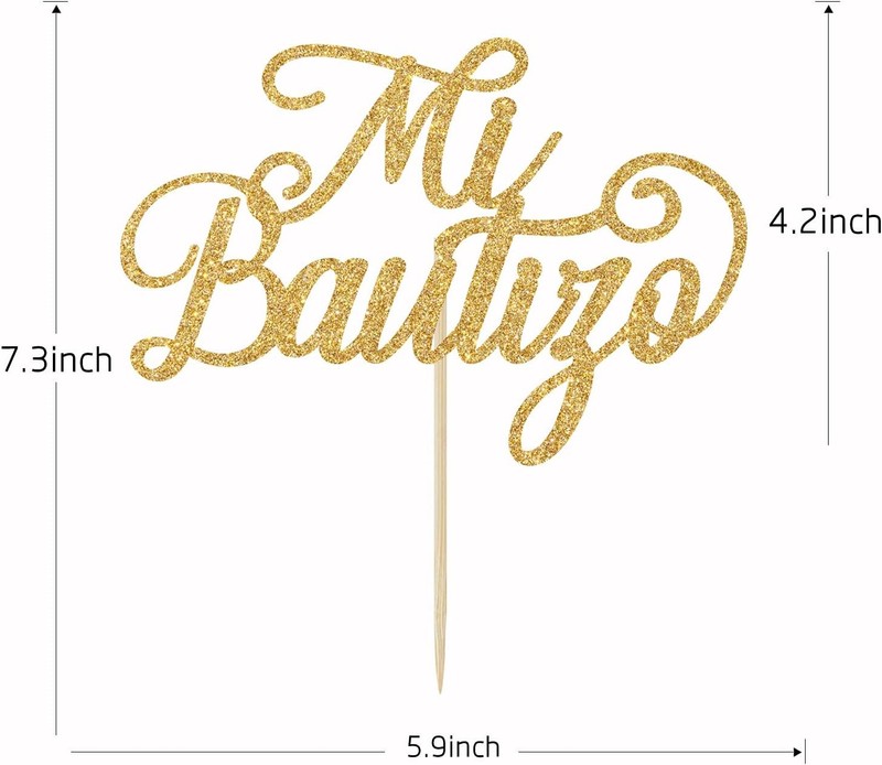 Gold Glitter Mi Bautizo Cake Topper - Holy First Communion Cake Toppers - Baby gallery