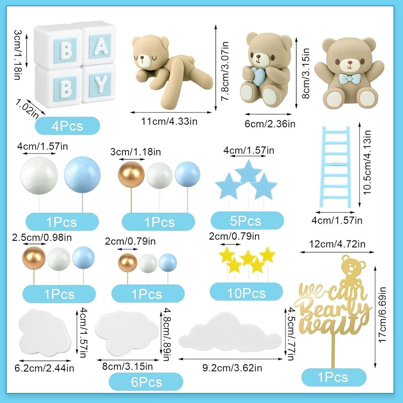 Bear Cake Toppers Mini Bear Cake Decorations Cake Toppers Gold White Pearl Ball gallery