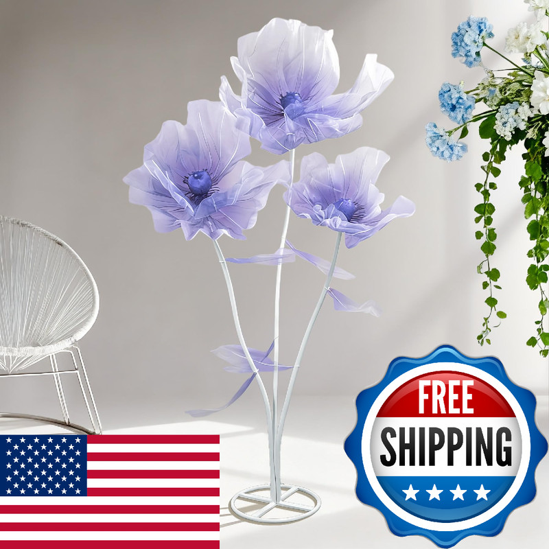 Beamon Artificial Flower Giant Flowers 3-Piece Set67-Inch Tall Tulle Poppy