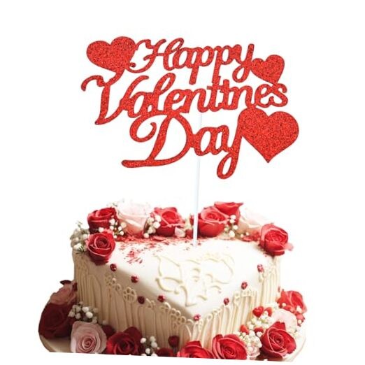 Pcs Happy Valentine’s Day Cake Topper, Glitter Cake Bunting Decor Sweet 1 Red