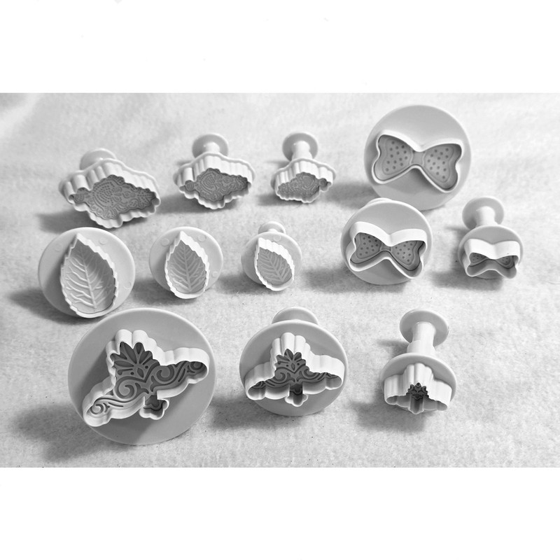 Set of 12 Fondant Presses for Cake Decoration – 4 styles, 3 sizes