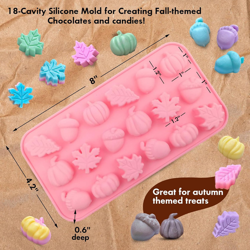2-Pack Mini Fall Molds - 18-Cavity Chocolate Baking Molds with Pumpkin, Pinecone gallery