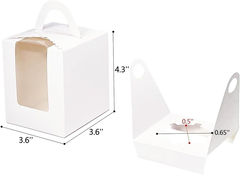 10 Count White Single Cupcakes Box 3.6x3.6 Individual Cupcake Boxes w/ Window gallery