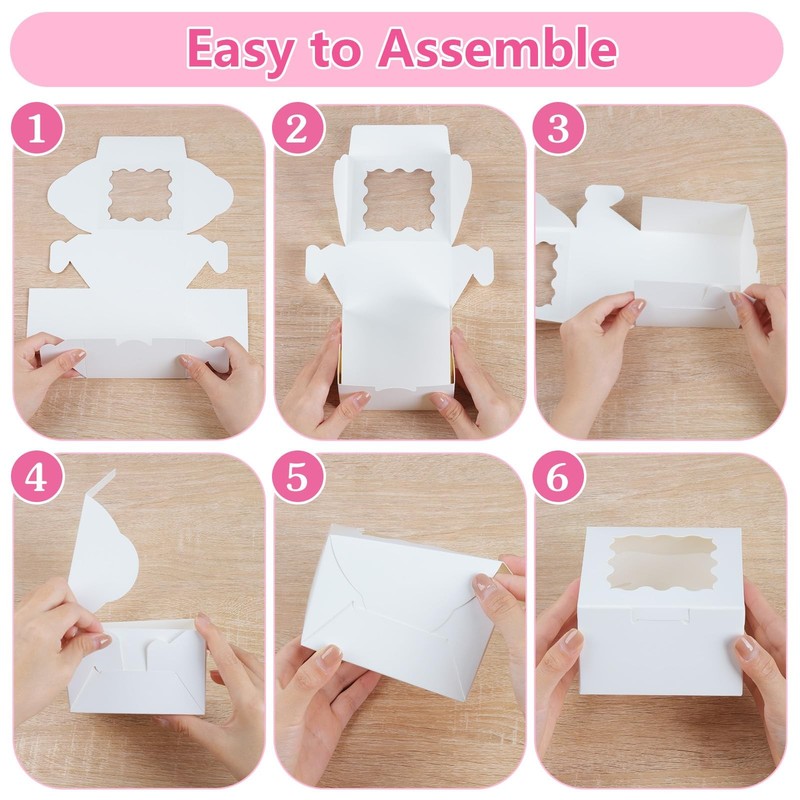 ZYFOTZUN 26pcs White Cookie Boxes with Window, 4x4x2.5 Inches Small Bakery Bo... gallery