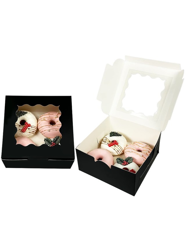 6x6x3 Inch Black Cookie Boxes Bakery Boxes with Window Pastry 100 PCS gallery