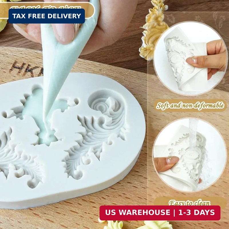 HKNMTT Baroque Style Silicone Molds Curlicues Scroll 3D Border for Clay Fondant gallery