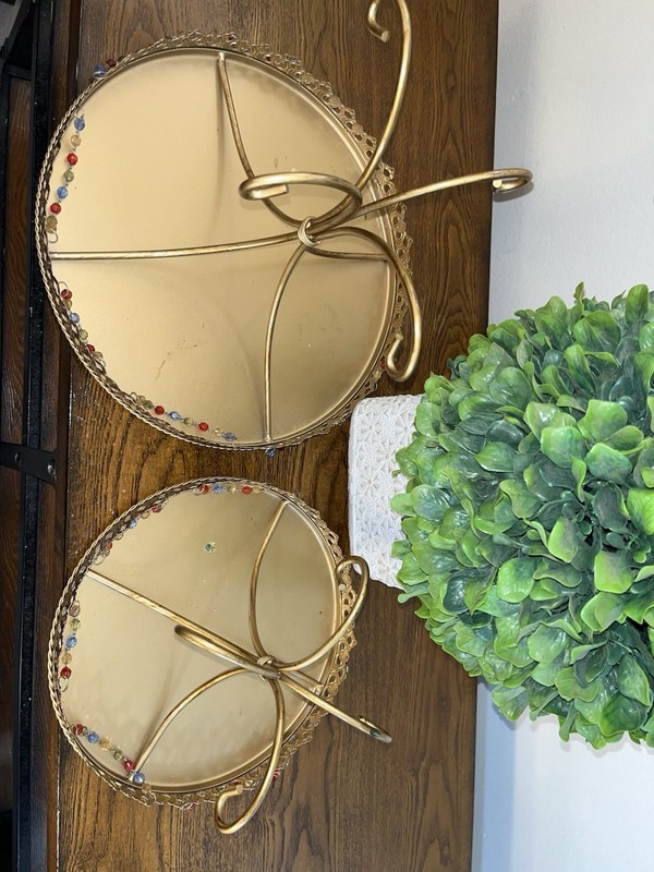 Set of 2 Gold Metal Cake Stands with Beads gallery