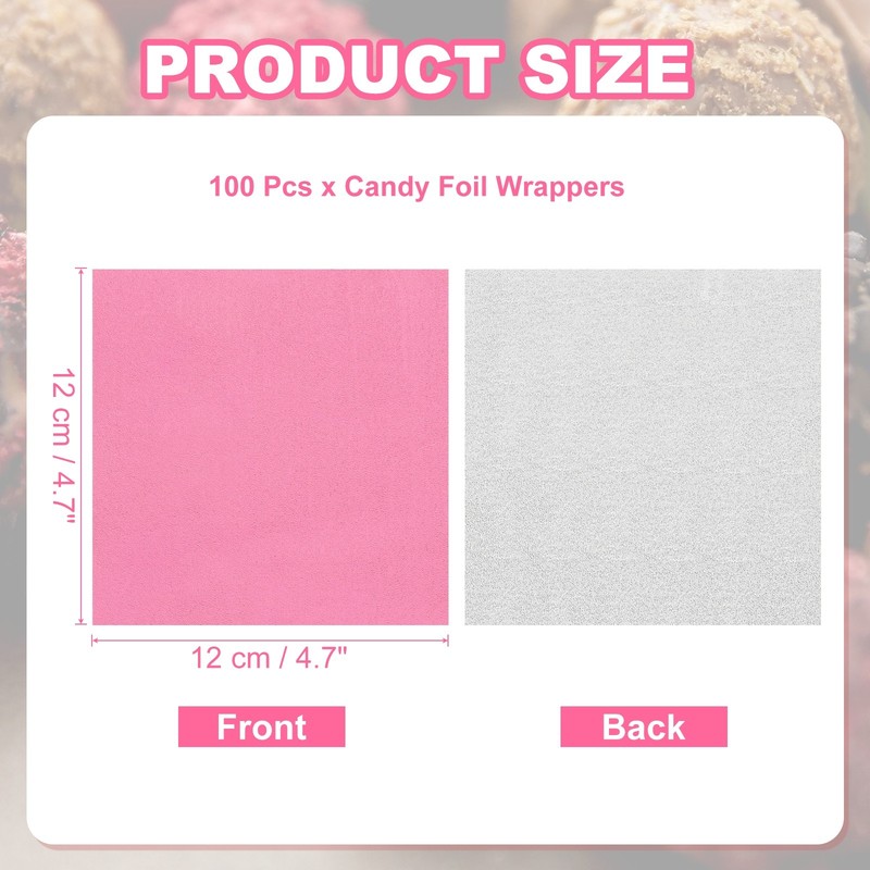 100 Pcs Candy Foil Wrapper, 4.7 x 4.7" Chocolate Wrapper, Pink (Orange Peel) gallery