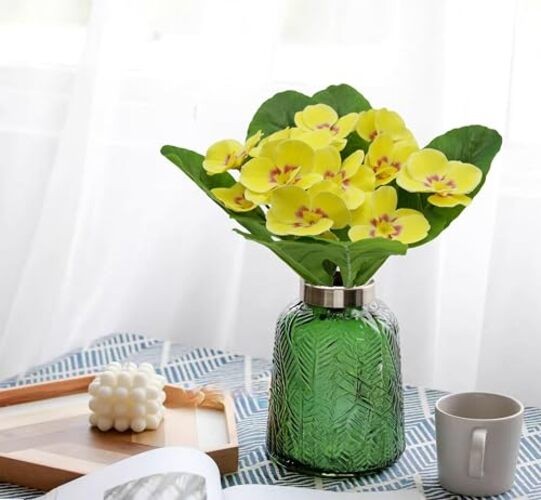 FERIAL 2PCS Artificial Pansy Flowers Spring Floral Arrangement Home Silk Yellow gallery
