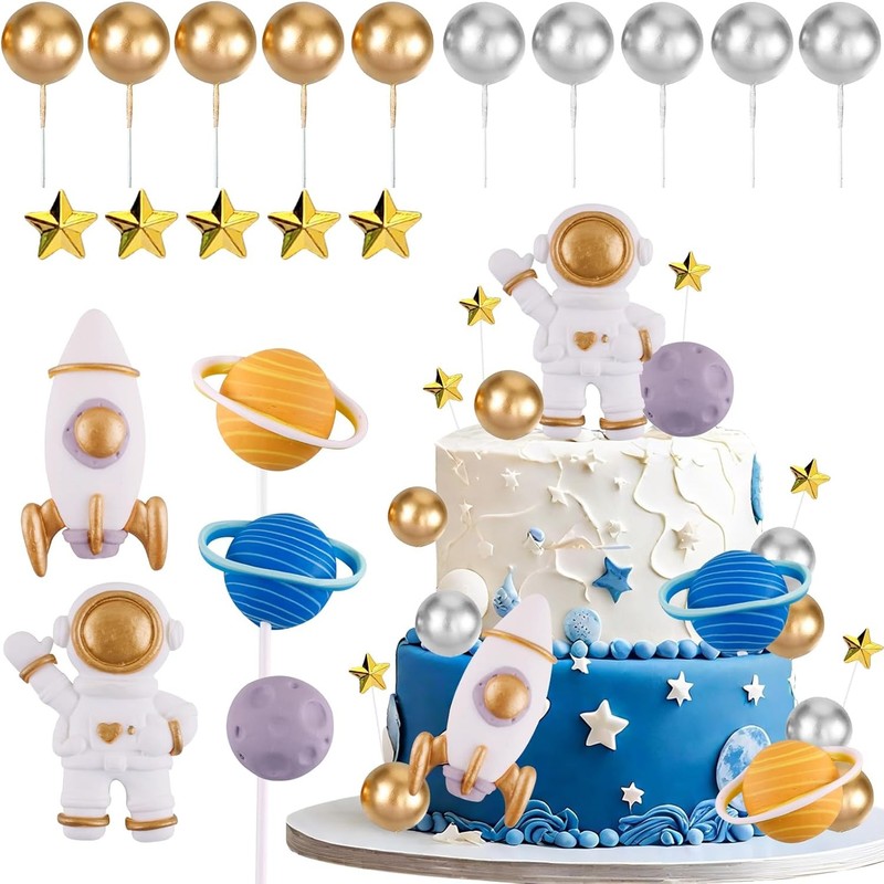 Space Theme Cake Topper 20Pcs Outer Space Cake Decoration Astronaut Figurine