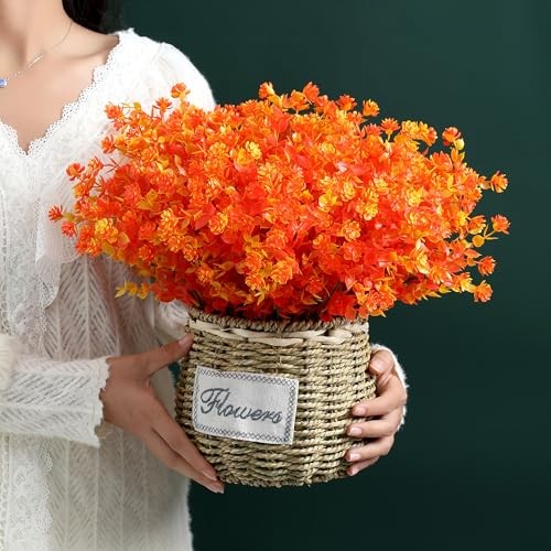8 Bundles Fall Artificial Flowers Outdoor Fake Flower Plastic UV Orange gallery
