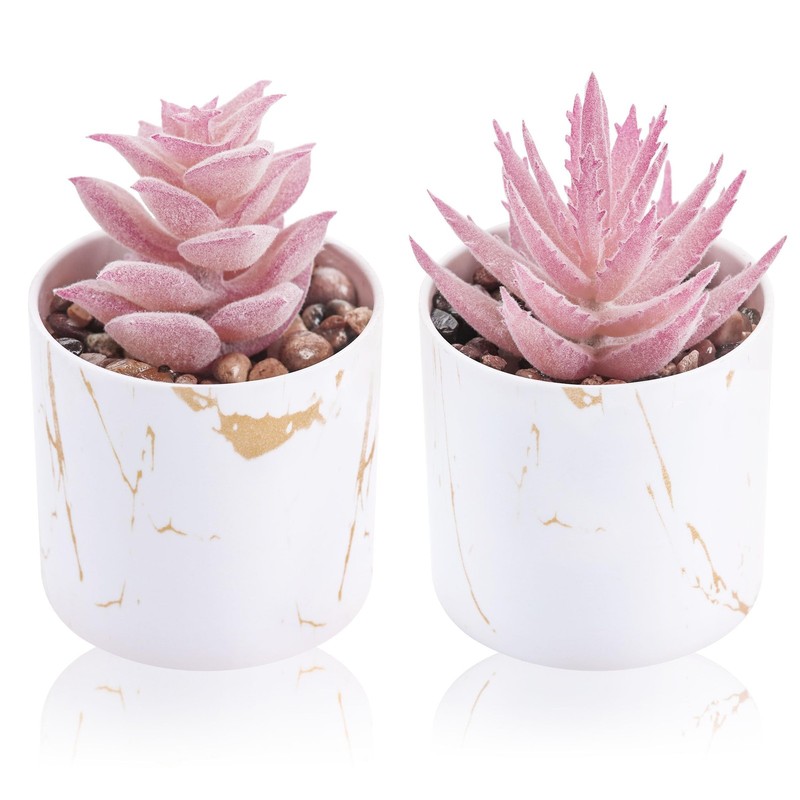 Der Rose Set of 2 Succulents Plants Artificial Mini 3.5″H × 2.2″W, 2-pink