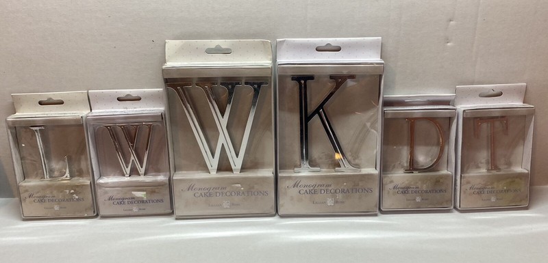 Lot Of 6 Monogram Letter Cake Toppers NEW – T W D L W K Decoration Baking