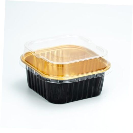 50 Pack 5 OZ Square Disposable Aluminum Foil Mini Cake Pans with Black/Gold