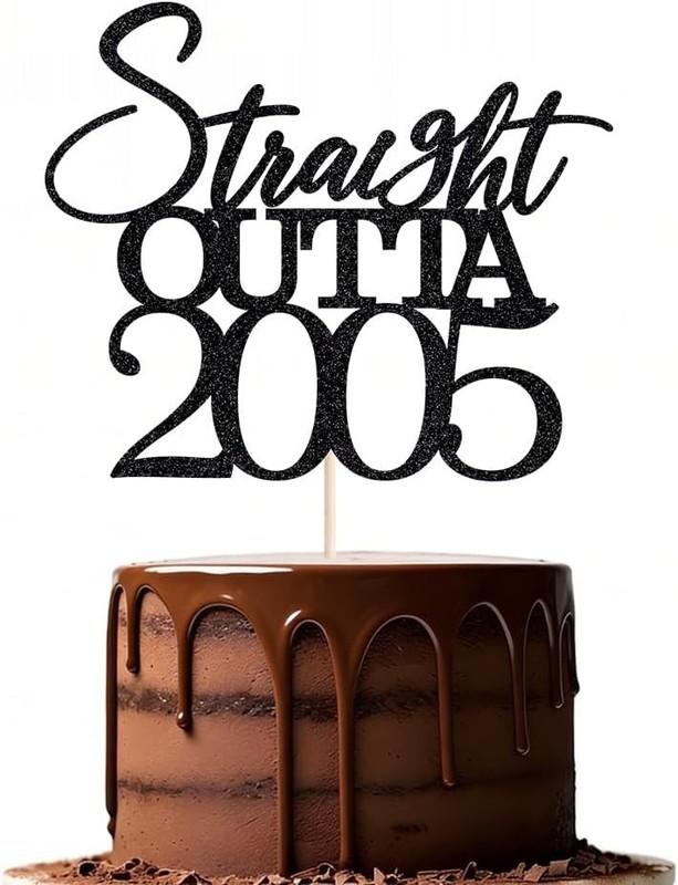 Straight Outta 2005 Cake Topper - Black Glitter Happy 21st Birthday Party Cake gallery