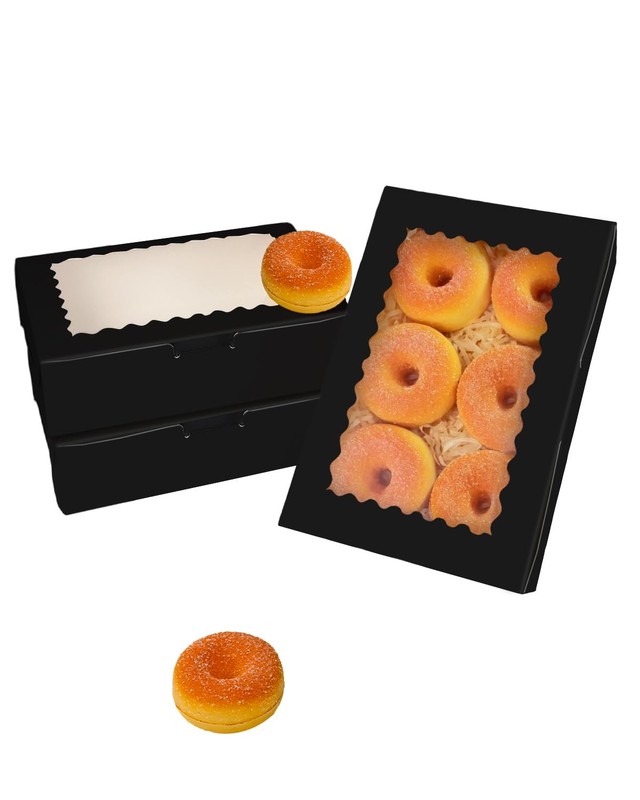 50 PCS Black Cookie Box Window 9x6x2.5 Inch Pastry Macaron Bakery Packaging gallery