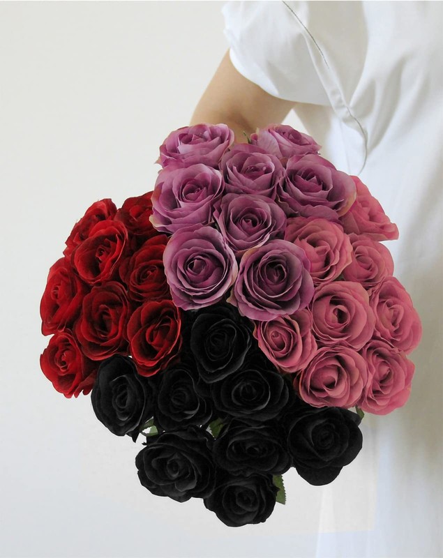 Hananona Black Artificial Roses for Flower Arrangement, 12 Pcs Silk gallery