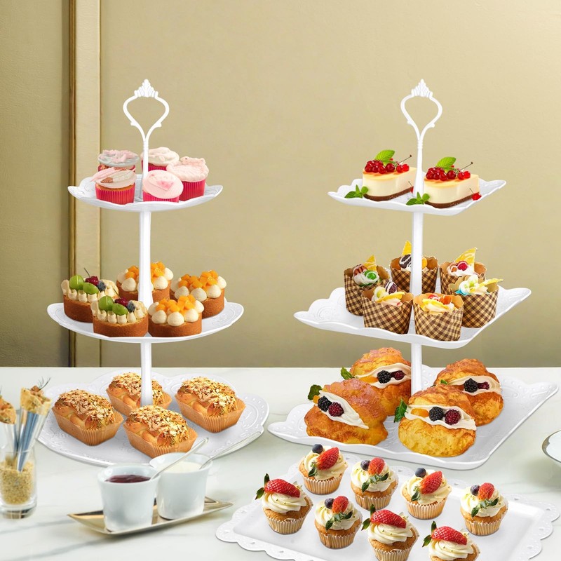 10Pcs Cupcake Stand,Dessert Table Display Set, 4 White 3 Tired Cake Stand 6 P... gallery