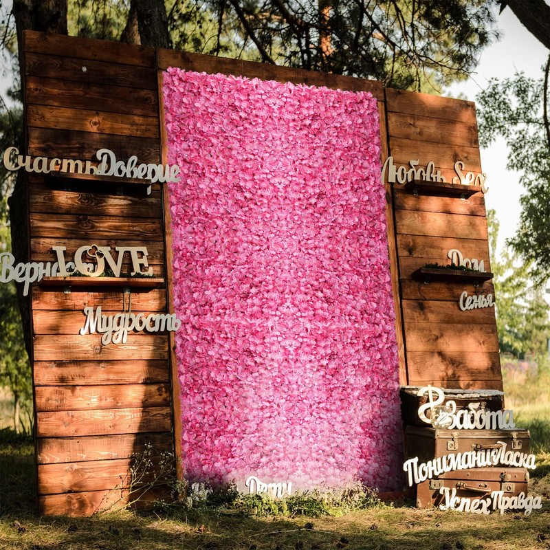 Blosmon Flower Wall Panel Backdrop - 6 Pcs 24 X 16 Inch Pink Artificial gallery