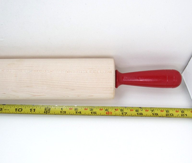 RARE King Arthur Flour Baking Wooden Maple Rolling Pin Wood Red Handles Kitchen gallery