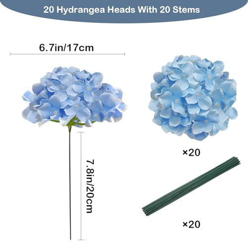 20 Pcs Blue Hydrangea Artificial Flowers Bulk, Faux Hydrangea Flowers Heads, gallery
