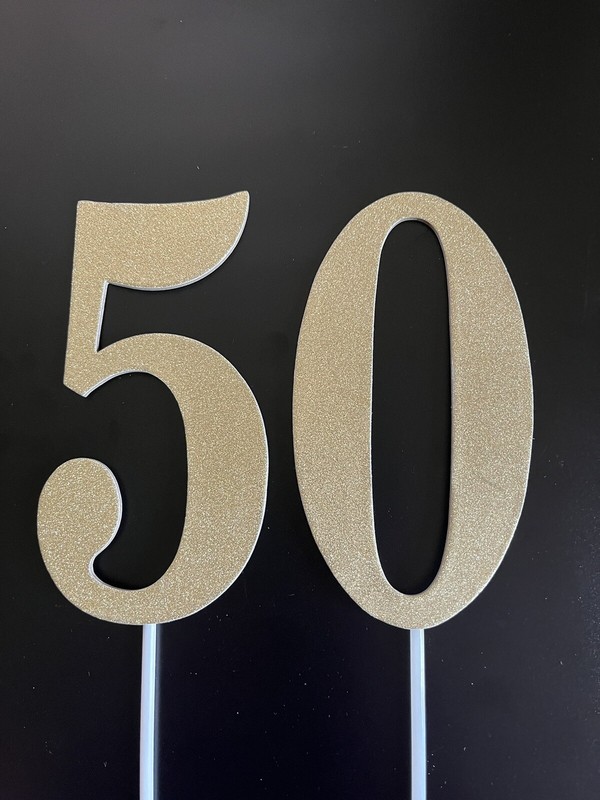 Baked with Love 50 th Birthday – Glitter Cake Topper Gold Number Fifty