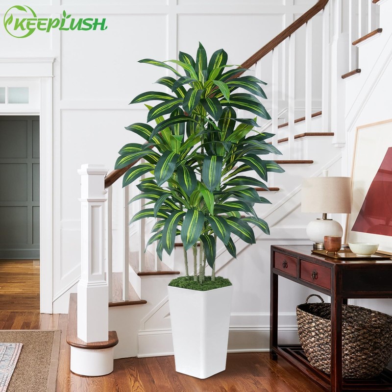 Keeplush 5Ft Artificial Dracaena Tree - High-Density Foliage Fake Plant White gallery