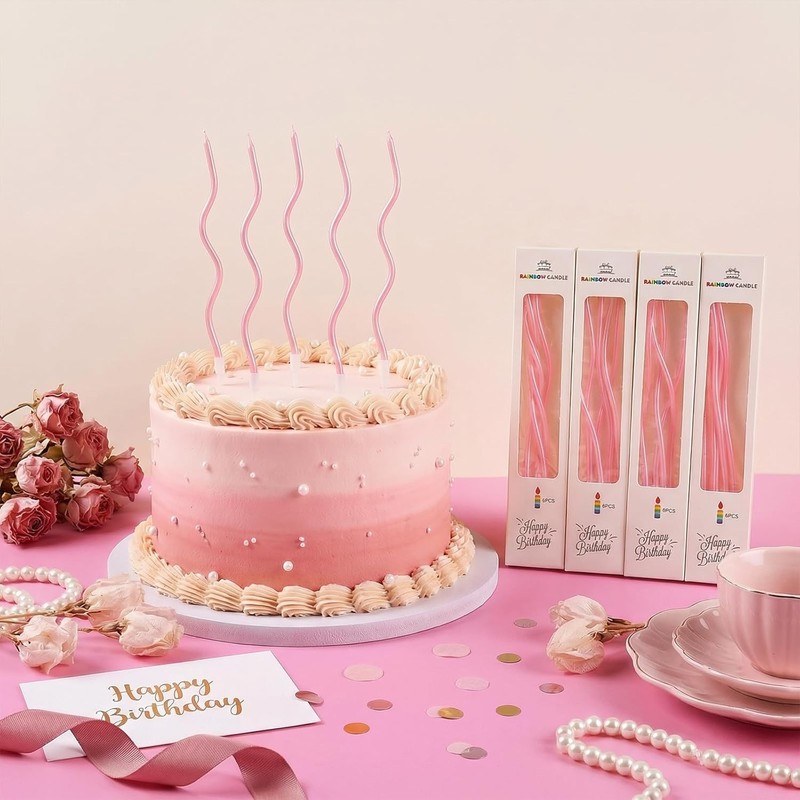 24 Pcs Pink Spiral Long Thin Birthday Candles, Twisted Curved Candle Cake gallery