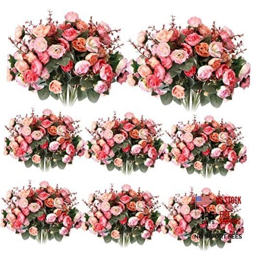 Pcs Rose Artificial Flowers Fake Flowers Bouquet 21 Heads Silk Faux 8 Pink
