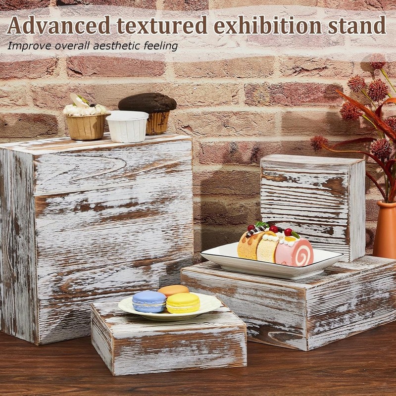 Set of 4 Large Wood Display Risers Rustic Cupcake Stand Size 11.8",10",7.8",6.3" gallery