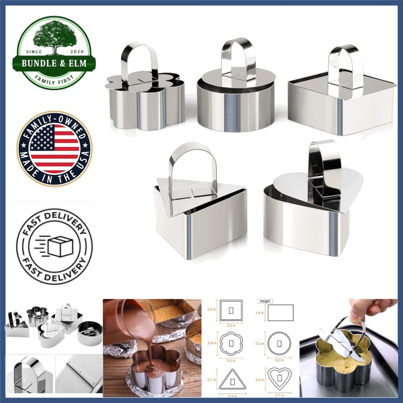 5-Piece Cake Ring Mold Set with Nonstick Surface for Easy Baking and Cleaning