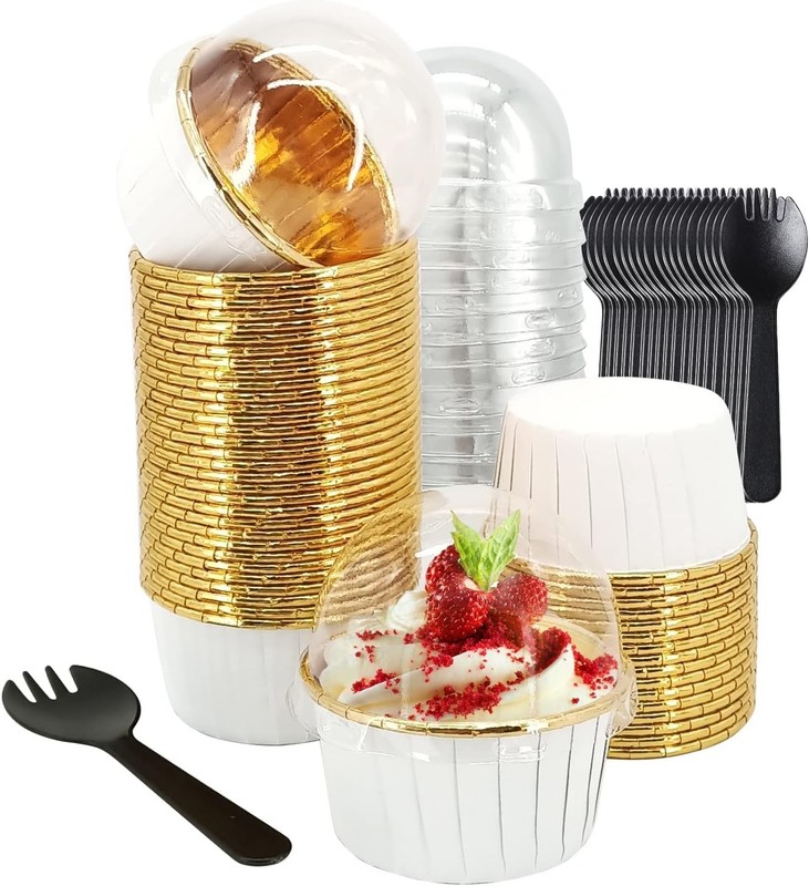 50 Pack Jumbo Cupcake Cups with Lids, 5oz Foil Cupcake Muffin Liners,Disposab... gallery