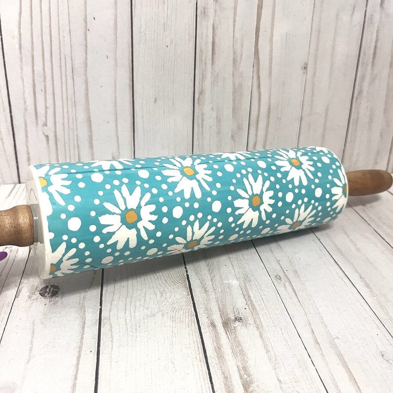 The Pioneer Woman Flea Market Teal Daisy Floral Rolling Pin Cottagecore gallery