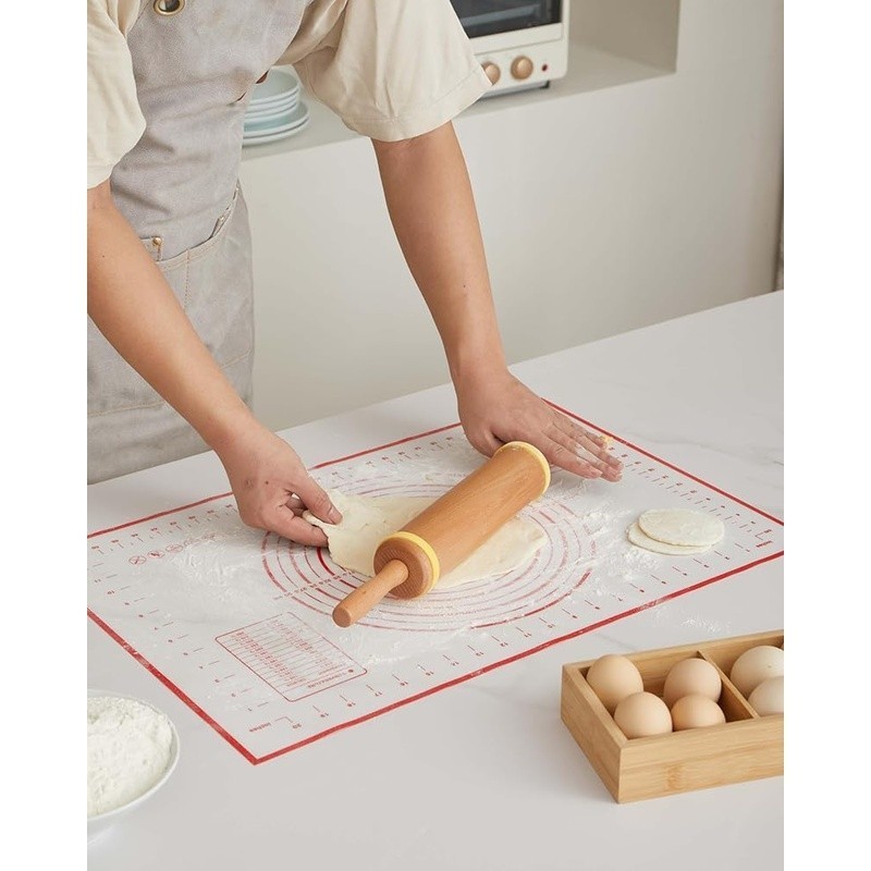 Beech Wood Rolling Pin Set Adjustable Thickness Rings Silicone Pastry Mat Stand gallery