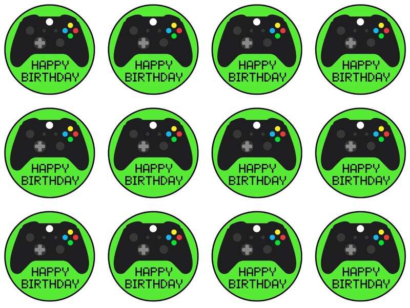 24x EDIBLE Video Game Circle Cupcake Cookie Toppers Wafer Paper Sheet Uncut
