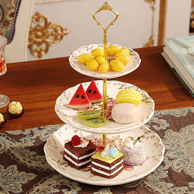 4 Sets of 3 Tier Cake Stand Hardware, 2 Styles Golden Tiered Fruit Dessert Servi gallery