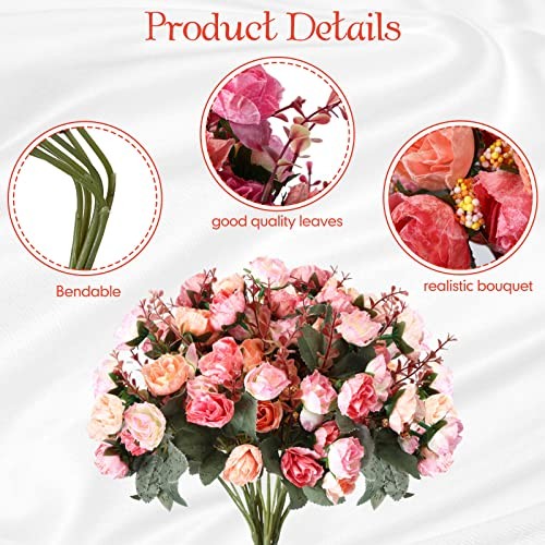 Pcs Rose Artificial Flowers Fake Flowers Bouquet 21 Heads Silk Faux 8 Pink gallery