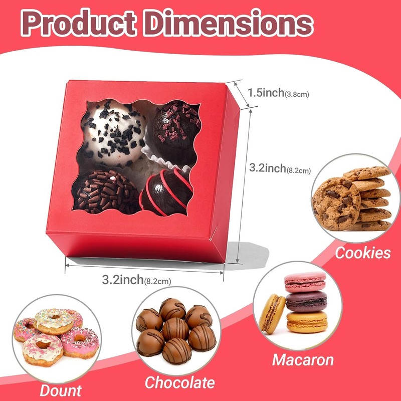 3¼" x 3¼" x 1½" 50PCS Chocolate Truffle Red Boxes 4，Cookies Boxes Soap Boxes gallery