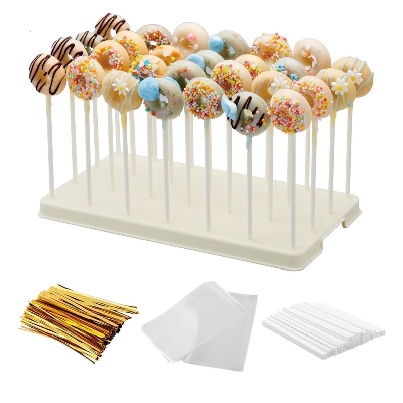 28 Holes Beige Cake Pop Stand Lollipop Display Holder With 100 PCS Sticks Bag