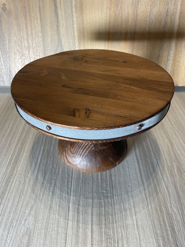 Europe 2 You Wooden Cake Plate Stand with Tin Band Edge 15” x 6” Vintage