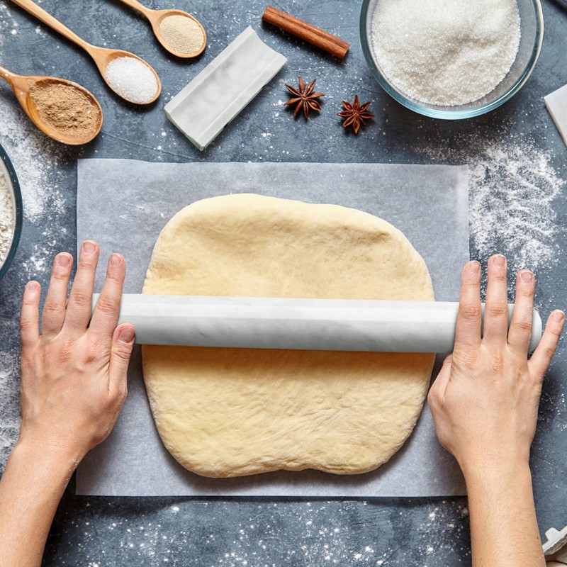 Marble Rolling Pin with Stand, 15.7" White Stone French Heavy Polished Non St... gallery