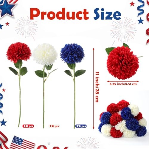 Suncalla 36 Pcs 4th of July Artificial Chrysanthemum Flowers Red White Blue gallery