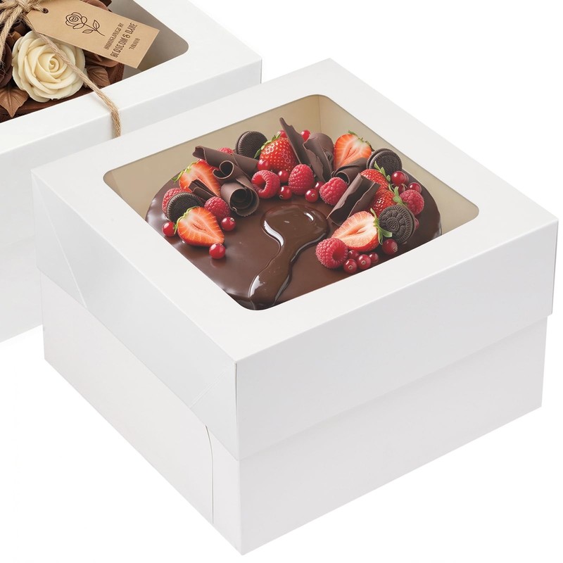 30pcs Cake Boxes, 12x12x6 Inch Square Bakery Boxes with Window Cajas Pasteles fo
