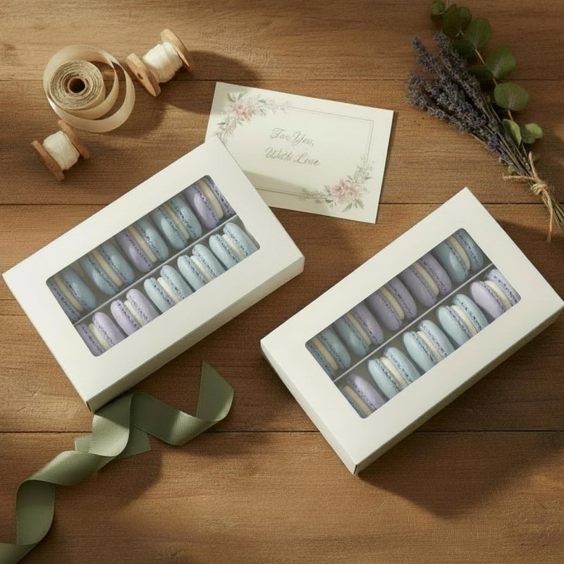 30 Pack Macaron Boxes For 12 White Bakery Gift With Clear Window 7x5x2 Inch gallery