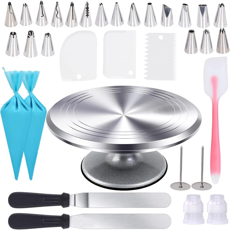 12 Inch Cake Turntable Cake Decorating Supplies Kit, 33 Pcs Rotating Aluminium C