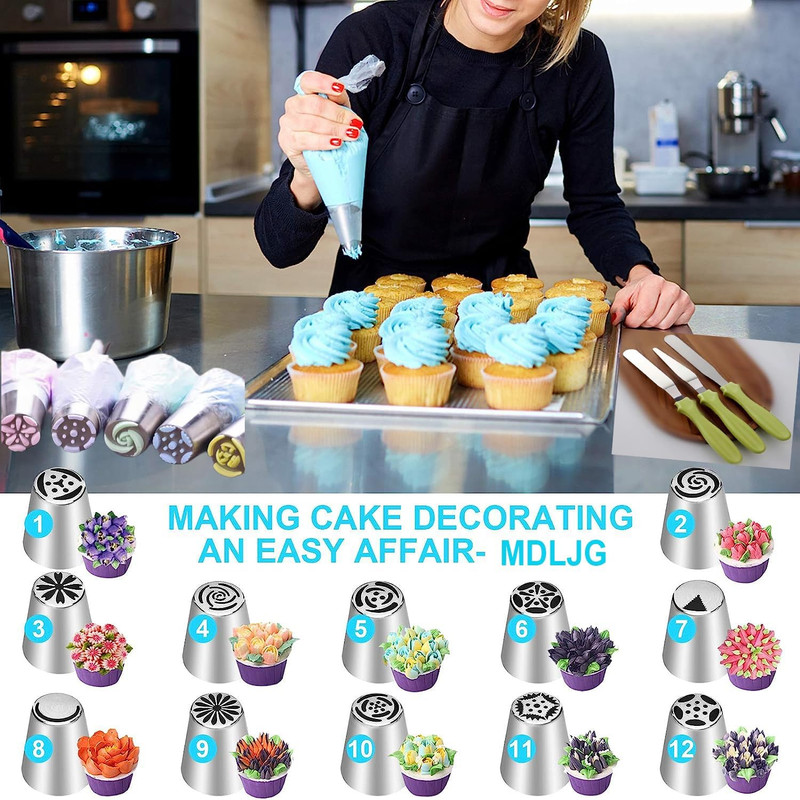 28-Piece Russian Piping Tips Set for Baking, Includes Nozzles and Accessories gallery